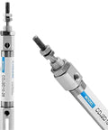 Go-To Mini Pneumatic Cylinder Double Acting Single Rod With Double Clevis And Pins, 16mm Bore, Stroke 5 To 200mm, Compact Air Cylinder For Automation And CNC Projects, Smooth Travel, Durable Aluminum Body, shown with threaded rod end