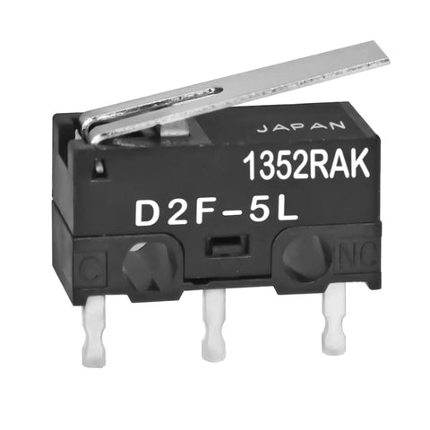 Two Pack 3 Pin Basic SPDT Limit Switch With Hinge Lever Actuator Subminiature Form 3A 125V PCB Mount IP54, side view.