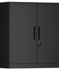 Black Metal Wall Cabinet With Lockable Doors, Wall Mounted Garage Storage Cabinet With Shelves, Built Tough Steel