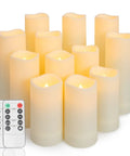 Flameless Flickering LED Candles Set Of 12 Ivory Plastic Pillars With Remote And Timer, Battery Operated for decor