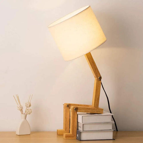 Cute Desk Lamp With Wood Base And Changeable Shape, Modern Table Lamp For Bedroom Study Office And Kids Room, Ivory Linen Lampshade