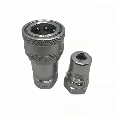 1/4-in NPT ISO7241-B hydraulic quick-connect coupler set (2 pieces) with dust caps, metal gray, Amazon