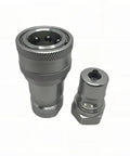3/8 Inch NPT ISO 7241-B Hydraulic Quick Connect Coupler Set With Dust Caps And Quick Release Disconnect shown up-close