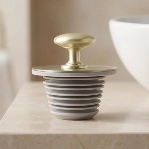 Happyyami Bathtub Drain Stopper Rubber Plug with Handle Leak Proof Seal on a countertop with a smooth design.