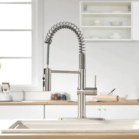 Pull Out Kitchen Faucet With Sprayer Low Lead Pro Grade Single Handle Pull Down Sprayer Brushed Nickel Finish in kitchen