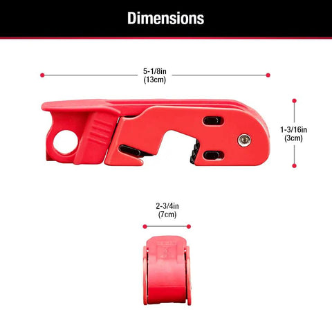 Top Shelf Hella Secure Red Circuit Breaker Lockout For Standard Single Double Toggle Boxes With Real Deal Grip Tight Design No Sweat Setup For Osha Compliant Lockout Tagout Safety Gear Pack Of 2 dimensions showing 5-1/8in length.