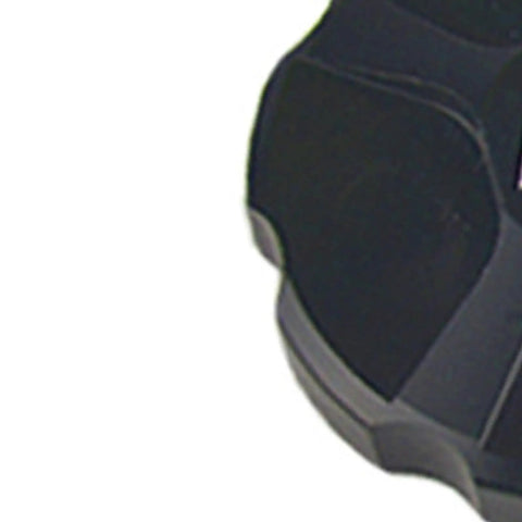 Close-up of Aluminum Alloy Shock Absorption Air Valve Cover for Bike Suspension Front Fork, black color, detailed side view.