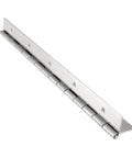 Pair Of 304 Stainless Steel Piano Continuous Hinges For Heavy Duty Cabinet Doors And Pantry Shelves Built Like A Tank With Smooth Swing Mechanism Yellow Coated Finish Gets The Job Done Every Time, showing silver steel hinge with multiple pivot points.