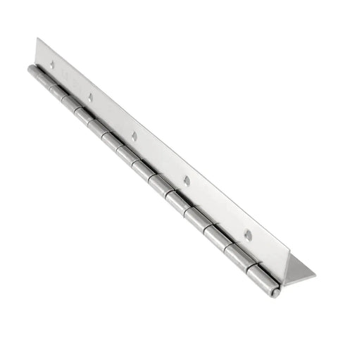 Pair Of 304 Stainless Steel Piano Continuous Hinges For Heavy Duty Cabinet Doors And Pantry Shelves Built Like A Tank With Smooth Swing Mechanism Yellow Coated Finish Gets The Job Done Every Time, showing silver steel hinge with multiple pivot points.