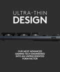 Badass Wireless Mechanical Gaming Keyboard Slinging Games With Crisp Clicky Keys And Dope RGB Lighting Ultra Thin PC Rig side view showcasing ultra-thin design.