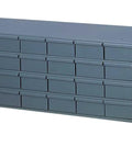 Beefy Gray Cold Rolled Steel Storage Cabinet With 24 Interlocking Drawers, full width handles, smooth glide runners, front view