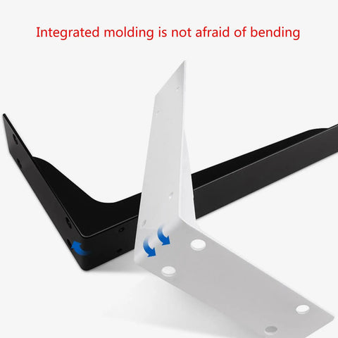 Heavy Duty Metal Shelf Brackets For Wall Mount Storage Straight Up Zero Fuss Setup, black and white metal supports showing integrated molding design.