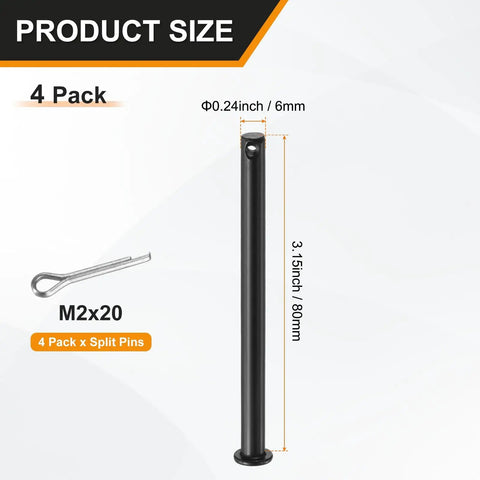 4 Pack M6 x 80mm Single Hole Clevis Pins With Black Finish For Quick Connects Heavy Duty Hardware For Mechanical Linkages Suspension Hinges Rigging Lifting Gear Farm Aviation And Construction Projects, size view