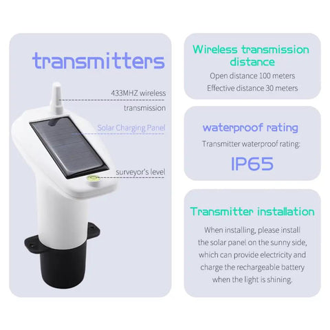 Ultrasonic Water Level Monitor For Tanks With High Low Alarm, Solar Powered Water Level Sensor, Liquid Level Indicator Gauge
