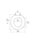 Diagram of Top Notch Molded Wood Round Toilet Seat With Adjustable Hinge And OSG Black Odor Guard Finish dimensions and measurements.