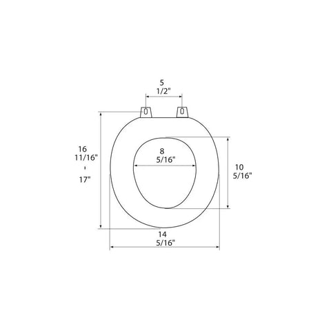 Diagram of Top Notch Molded Wood Round Toilet Seat With Adjustable Hinge And OSG Black Odor Guard Finish dimensions and measurements.