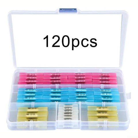 Heavy Duty Heat Shrink Butt Connectors Kit With Thick Copper Core Color Coded Sizing For Boat Truck Marine Wire Wiring Harness Projects That Are Totally Tough And Super Reliable For Long Lasting Waterproof Seals, 120pcs kit in case