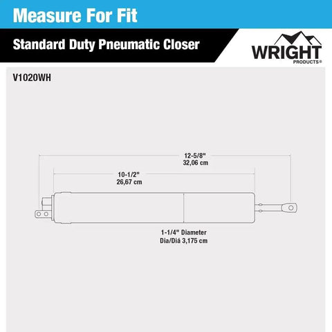 Diagram of Standard Duty Pneumatic Screen And Storm Door Closer With Adjustable Closing Speed Quiet Operation Easy Installation.