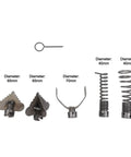 Heavy Duty Six Piece Drain Auger Kit mounts to standard electric drill, includes various sizes of auger heads and hooks.