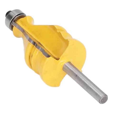 Heavy Duty Quarter Inch Shank Router Bit For Picture Frame Molding With Tough Alloy Blade Dang Smooth CNC Woodworking Cutter For Real Wood MDF Plywood, showing a yellow steel cutter.