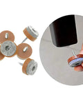 40 Pcs Screw On Felt Pads For Furniture Brown 20mm Fit Wooden Chair And Table Legs Glide Sliders Protect Hardwood Floors From Scratches Reduce Noise Friction And Movement Vibration Easy To Install And Long Lasting, showing felt pads and installation on chair leg