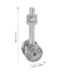 Heavy Duty Double Bearing Sliding Door Rollers With Rugged Steel Pulleys For Smooth Barn Track Glides Silver Finish side view showing dimensions.