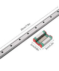 12mm Linear Rail With Mini Bearing Steel Rails And Slide Block Set For Small Equipment And Precision Measuring Gear Lightweight Yet Sturdy 200mm Length Options For Smooth Accurate Linear Movement, showing rail and block with dimensions