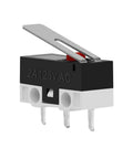 Side view of AC 125V 2A Micro SPDT Limit Switch with long hinge lever and 3 pin rocker style, ideal for Arduino and prototyping projects.