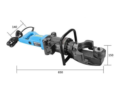 Heavy Duty Portable Electric Rebar Cutter And Steel Bar Bender Spark Free Dust Free Five Second Cuts Job Site Ready, showing blue and black handheld tool.