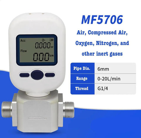 Portable Gas Flow Meter For Nitrogen, Oxygen And Air MEMS Based Mass Flow Meter with LCD display, 0-20 L/min range