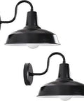 Gooseneck Barn Light Outdoor Wall Mount Fixture 14.2 Inch Black Exterior With White Interior Cool Industrial Farmhouse Porch Sconce Weather Ready Rainproof UL Listed Set Of 2