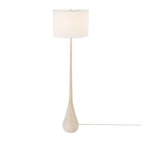 65 Inch Floor Lamp With Wood Toned Finish And White Cotton Shade Japandi Style E26 Base On Off Rotary Switch 5 Ft Cord Cozy Ambient Lighting Vibe For Living Room Or Bedroom
