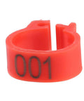 8mm Plastic Pigeon Leg Bands With Numbered IDs 001-100 Red Durable Bird Rings for Poultry Management and Breeding shown with ID 001