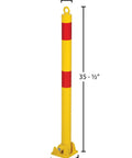 Hella Sturdy Heavy Duty Steel Fold Down Vehicle Safety Bollard With Reflective Warning Bands, yellow and red, 35.5 inches tall.