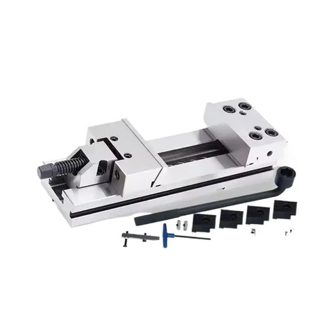 Heavy Duty 6 Inch Manual Tool Maker Vise Offering Beefy Clamping Force For Benchtop CNC Milling Grinding And Precision Woodworking Tasks With Dead Simple Workpiece Alignment, featuring tool accessories.