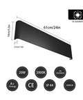 Diagram of Super Stylish 24 Inch Matte Black LED Wall Sconce for Bathroom Vanity with Warm White 2700K Light and design details.