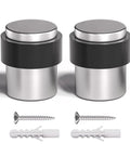 Heavy Duty Stainless Steel 304 Floor Door Stops Featuring Satin Nickel Cylindrical Body With Thick Black Rubber Bumper To Shield Walls and Keep Doors Smooth Heavy Spring Loaded Stoppers No Fuss Setup Two Pack with screws