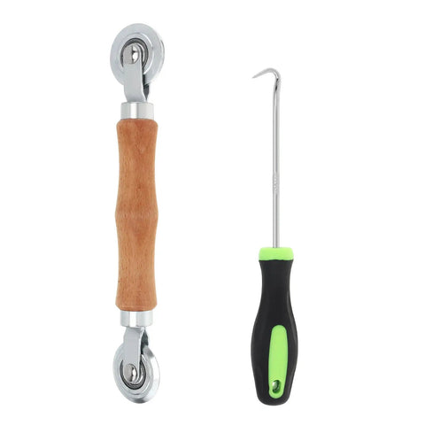 2 In 1 Screen Roller Tool Kit With Bearing Spline Rollers And Wooden Handle Puller Hook For Quick Door And Window Screen Installation And Repairs Durable DIY