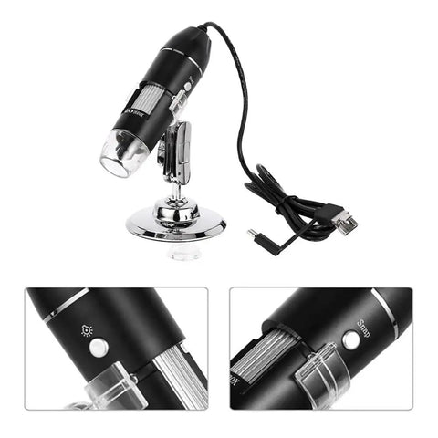 1600X Digital USB Microscope Camera 3 In 1 Portable Electronic Microscope For Soldering And LED Magnifier For Cell Phone Repair on metal stand