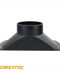 Side view of Rectangular Dust Hood For 4 Inch OD Attachment For Woodworking Dust Collection Hose And Fittings, ABS plastic.