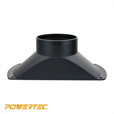 Side view of Rectangular Dust Hood For 4 Inch OD Attachment For Woodworking Dust Collection Hose And Fittings, ABS plastic.