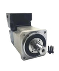 Badass Right Angle Planetary Gearbox Built With Tough Helical Gears Designed For Nema 17 And 23 Stepper Motors Rolling Out Heavy Duty Torque At A Crisp 30 To 1 Precision Reducer Setup, silver and black gear motor with bolts.