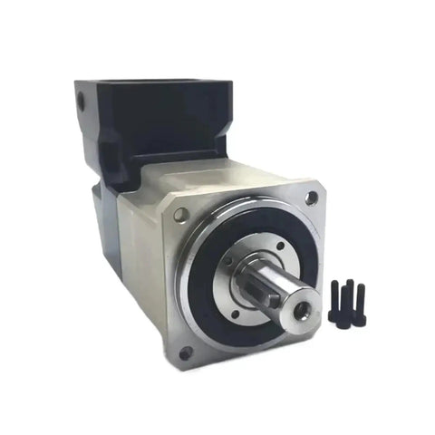 Heavy Duty 90 Degree Right Angled Planetary Gearbox Built With Slick Helical Gears That Drop Straight Into Nema 17 And Nema 23 Stepper Motors For Serious PLMG120 22mm Input Projects, featuring metal housing and drive shaft.