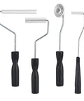 4 Piece Fiberglass Roller Tools Kit For Resin Laminating And Bubble Removal, solvent resistant handles, various roller sizes.