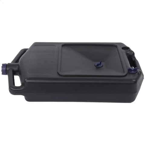 Get This Pro 8L Low Profile Oil Drain Pan For Car And Motorcycle Service With Huge Capacity To Handle Coolant Antifreeze and All Fluids During Garage Maintenance Without The Messy Overflow Hassles. Black plastic oil drain pan with handles and pouring spout.