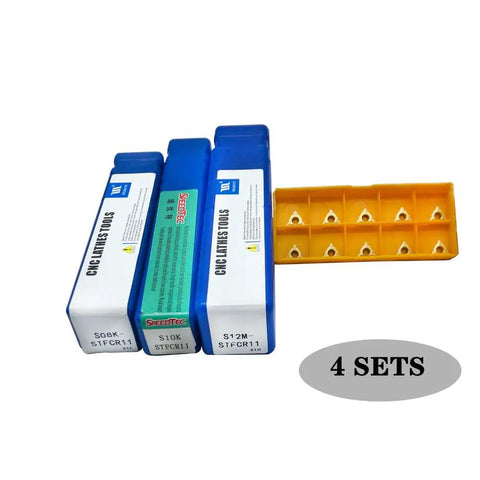 16 Piece Indexable Lathe Turning Tools Bit Set With Boring Bars And Tool Holders 5/16 In 3/8 In 1/2 In Shank Includes TCMT21.51 TCMT110204 Carbide Inserts For Steel And Cast Iron Machining, tool holders and inserts in boxes