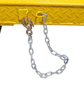 Fold down loop and safety chain detail of Tough As Nails Heavy Duty 84 By 96 Inch Shipping Container Loading Ramp