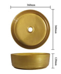 Bathroom Sink Bathroom Sink Home Bathroom Vessel Sink Modern Art Basin with golden finish, round shape, 360mm diameter.