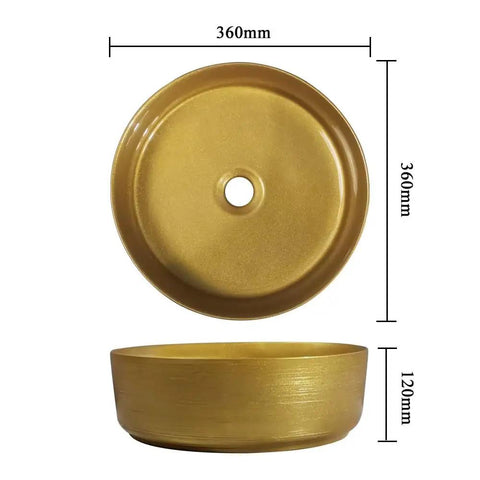 Bathroom Sink Bathroom Sink Home Bathroom Vessel Sink Modern Art Basin with golden finish, round shape, 360mm diameter.