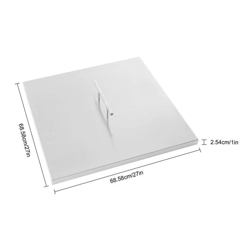 Stainless Steel Fire Pit Cover For 21 And 27 Inch Round Pits With Handle Portable Fire Pit Lid To Seal In Heat shown on a white background